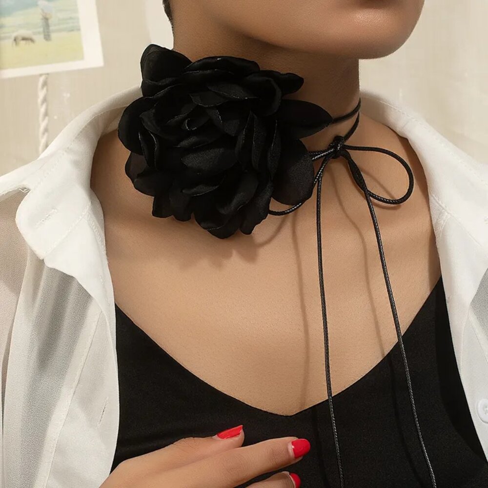 Boho Black Flower Choker Necklace Rose Sexy Flower Collar Choker Dinner Date